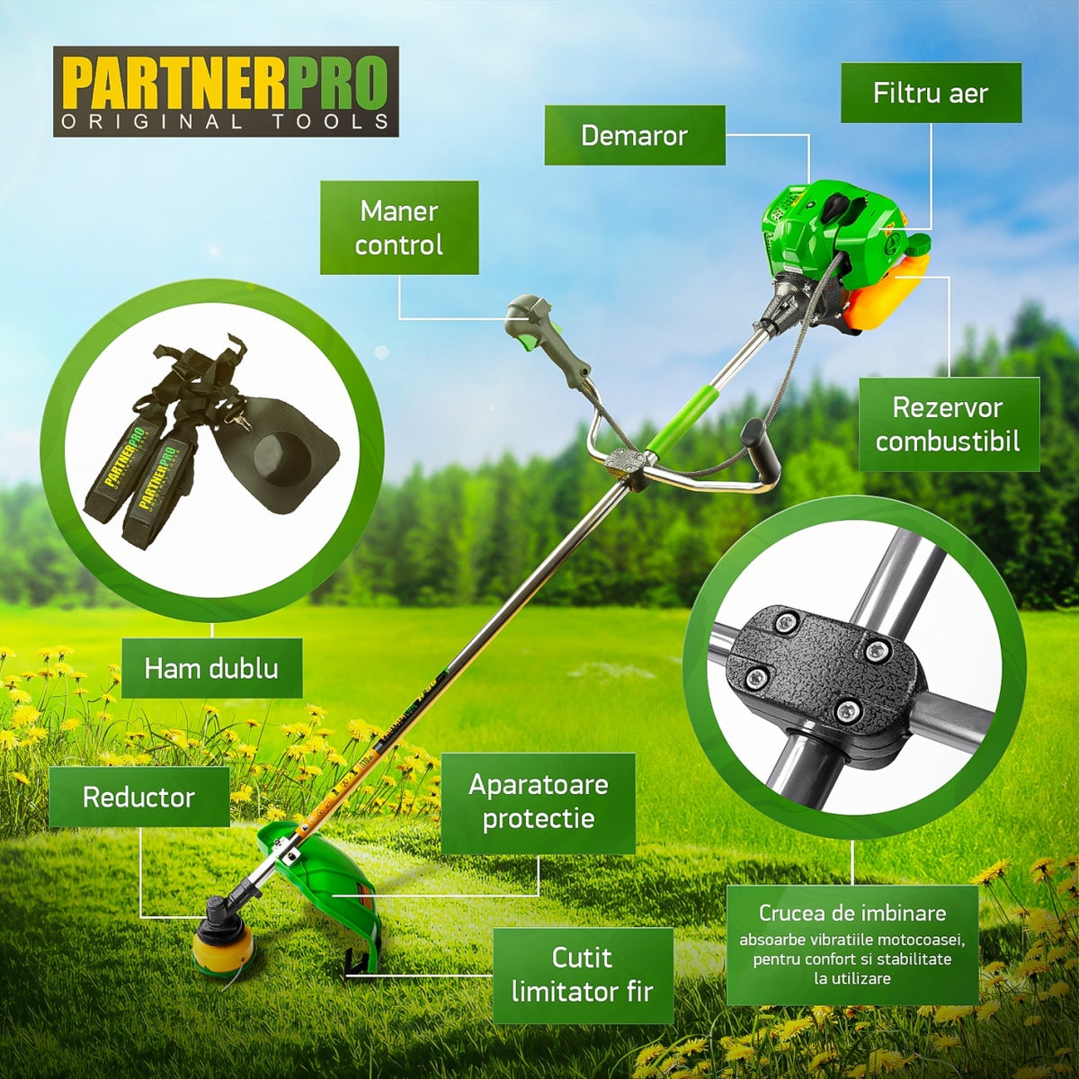 Motocoasa benzina PartnerPro PPA-56, 2T, 5.8CP, 52CC