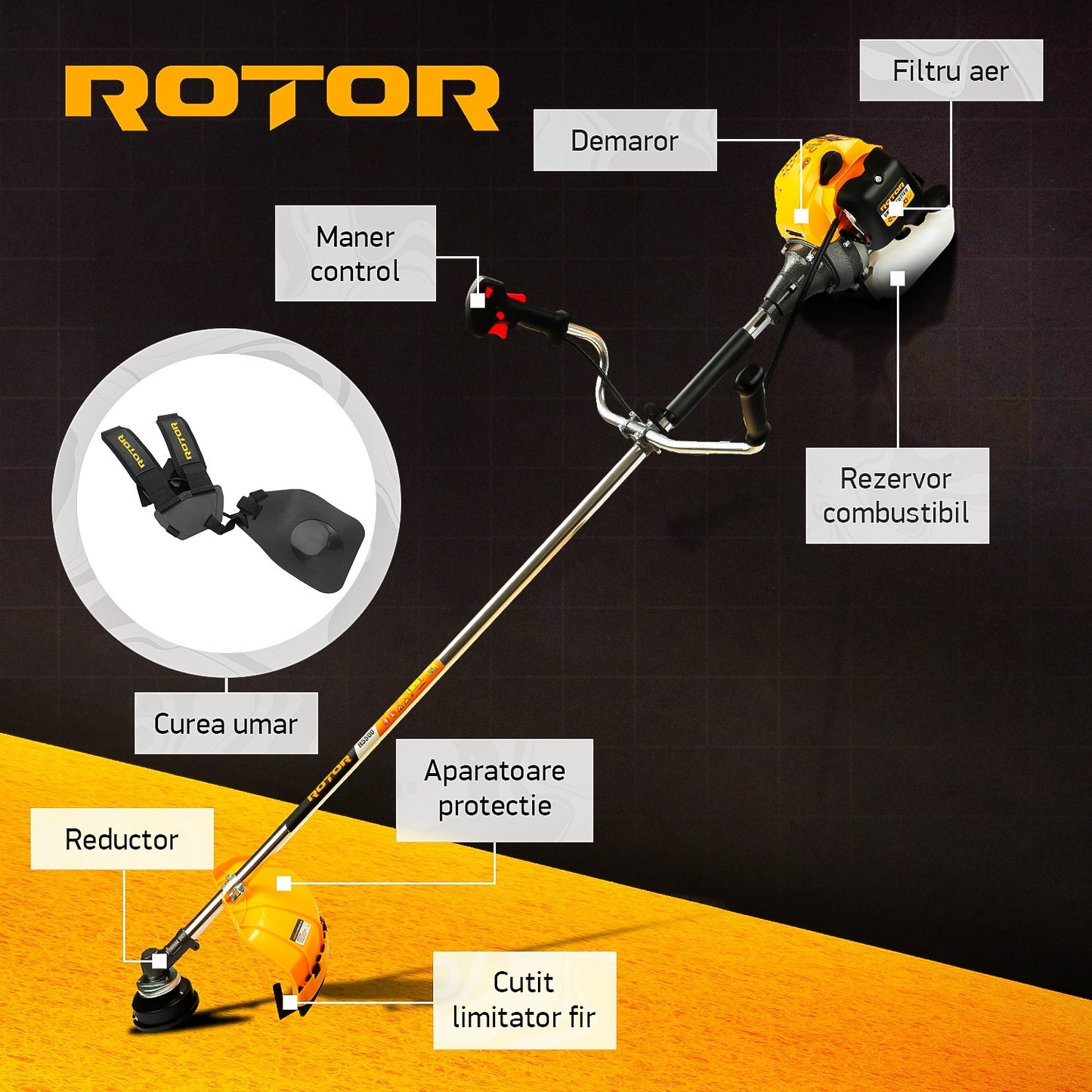Motocoasa pe benzina ROTOR R5500 - 4.7 CP, 5500W - detaliu 4