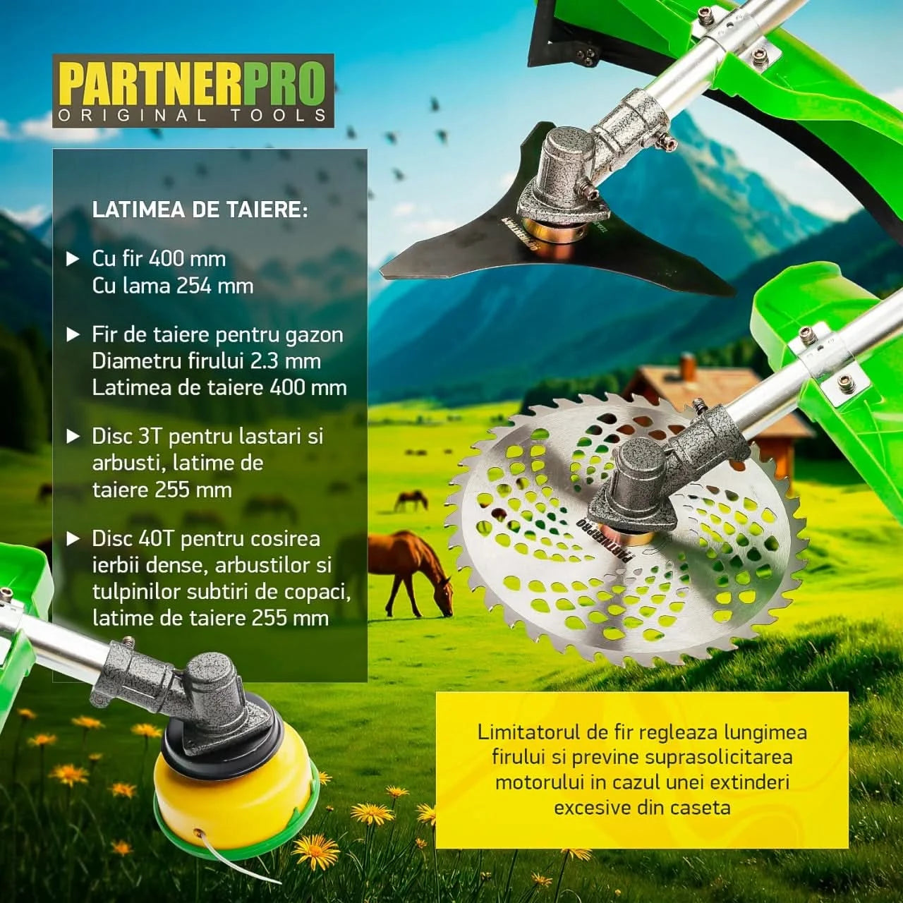 Motocoasa benzina PartnerPro PP5600, 52cc, 5.6CP, motor 4T, 10000rpm, latime taiere 254mm