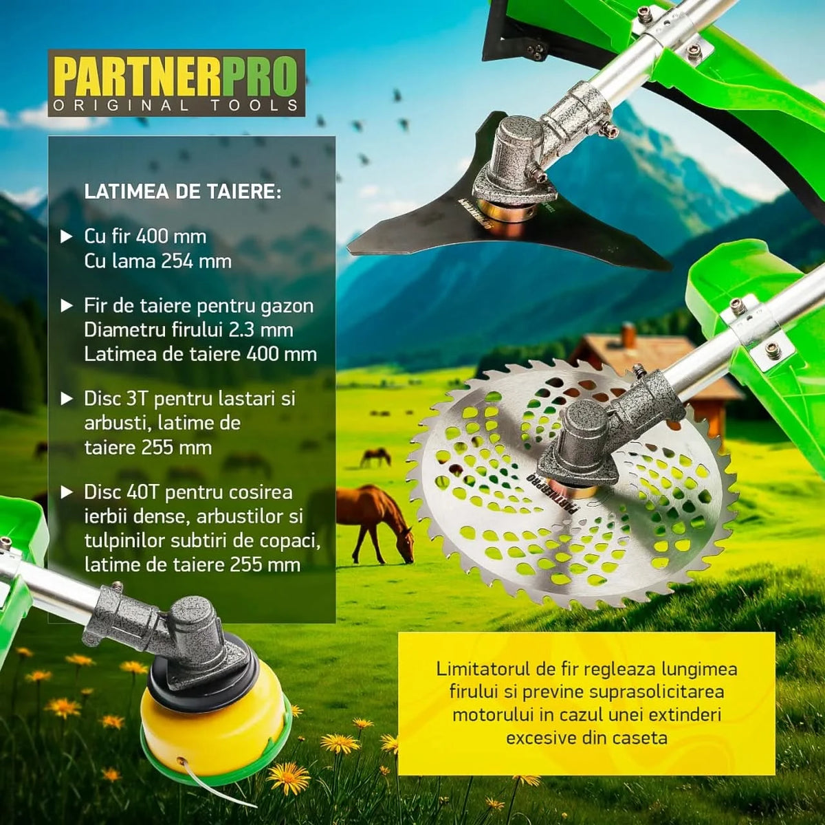 Motocoasa benzina PartnerPro PP5600, 52cc, 5.6CP, motor 4T, 10000rpm, latime taiere 254mm