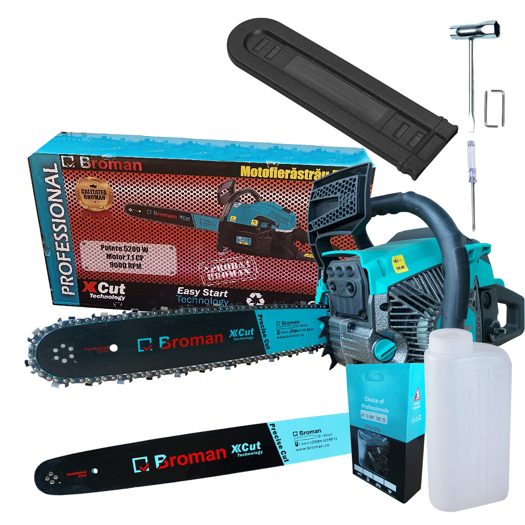 Drujba BROMAN 5200, benzina, 2.72CP, 2kW, lama + lant 32 dinti