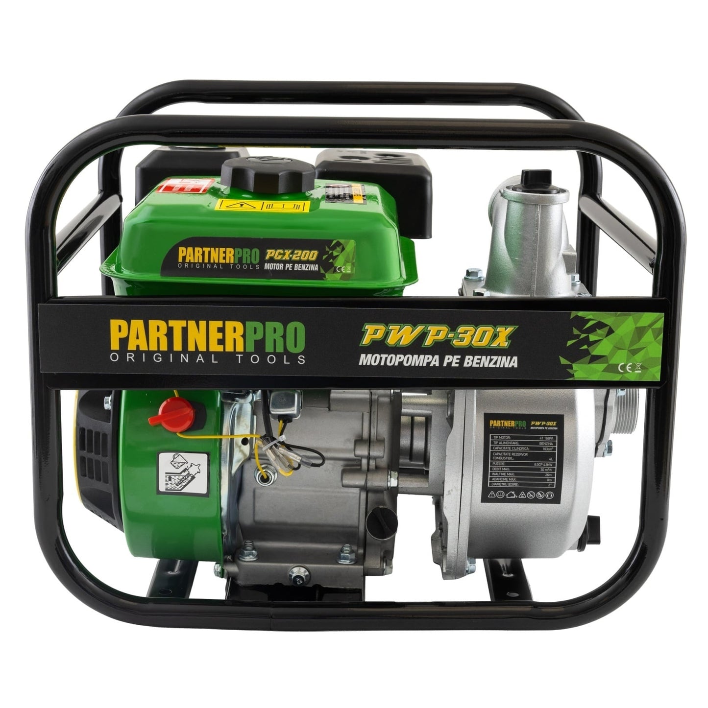 Motopompa pe benina PartnerPro, 6.5cp, 163cc, 4 timpi, 500l/min, capacitate rezervor 4l, inaltime refulare 26, adancime