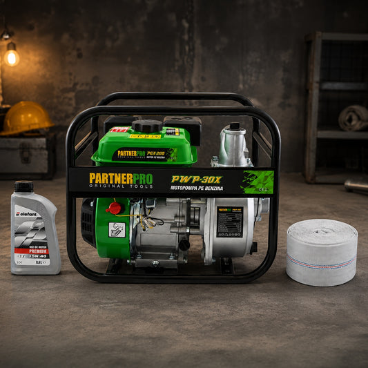 Motopompa pe benina PartnerPro, 6.5cp, 163cc, 4 timpi, 500l/min, capacitate rezervor 4l, inaltime refulare 26, adancime