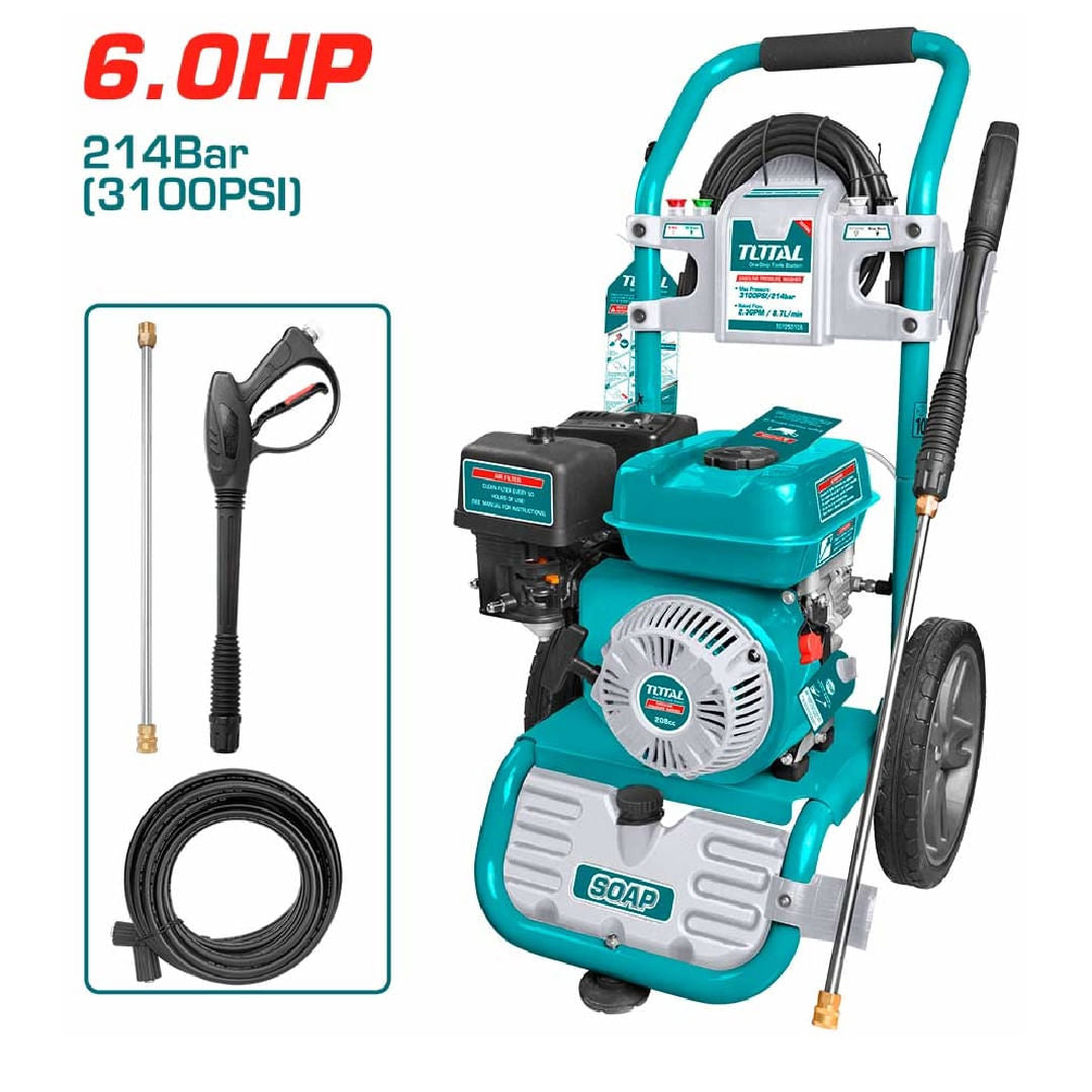 Aparat de spalat cu presiune TOTAL pe benzina 208cc, 6 CP, 214 bar, motor 4 timpi
