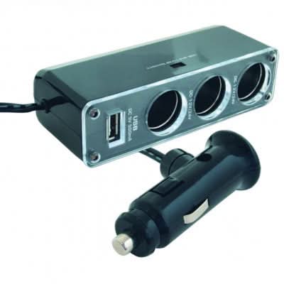 Distribuitor priza bricheta auto cu 3 iesiri 12V si 1 port USB, cablu 70 cm, SA 023