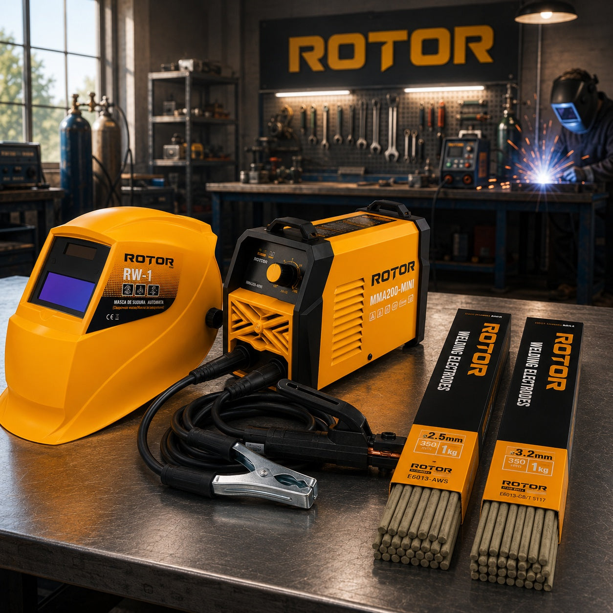 Pachet Aparat Sudura ROTOR MMA200-MINI + Masca Automata RW-1 + Electrozi Rutilici - detaliu 2