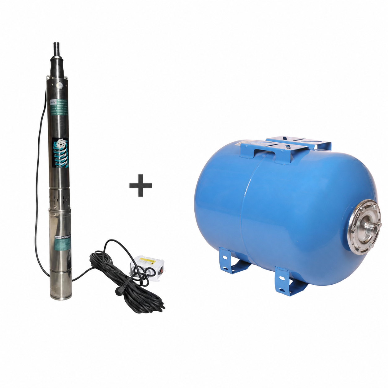 Pachet pompa submersibila Brillo 100QJD5-70/8 si butelie hidrofor Broman 50 L