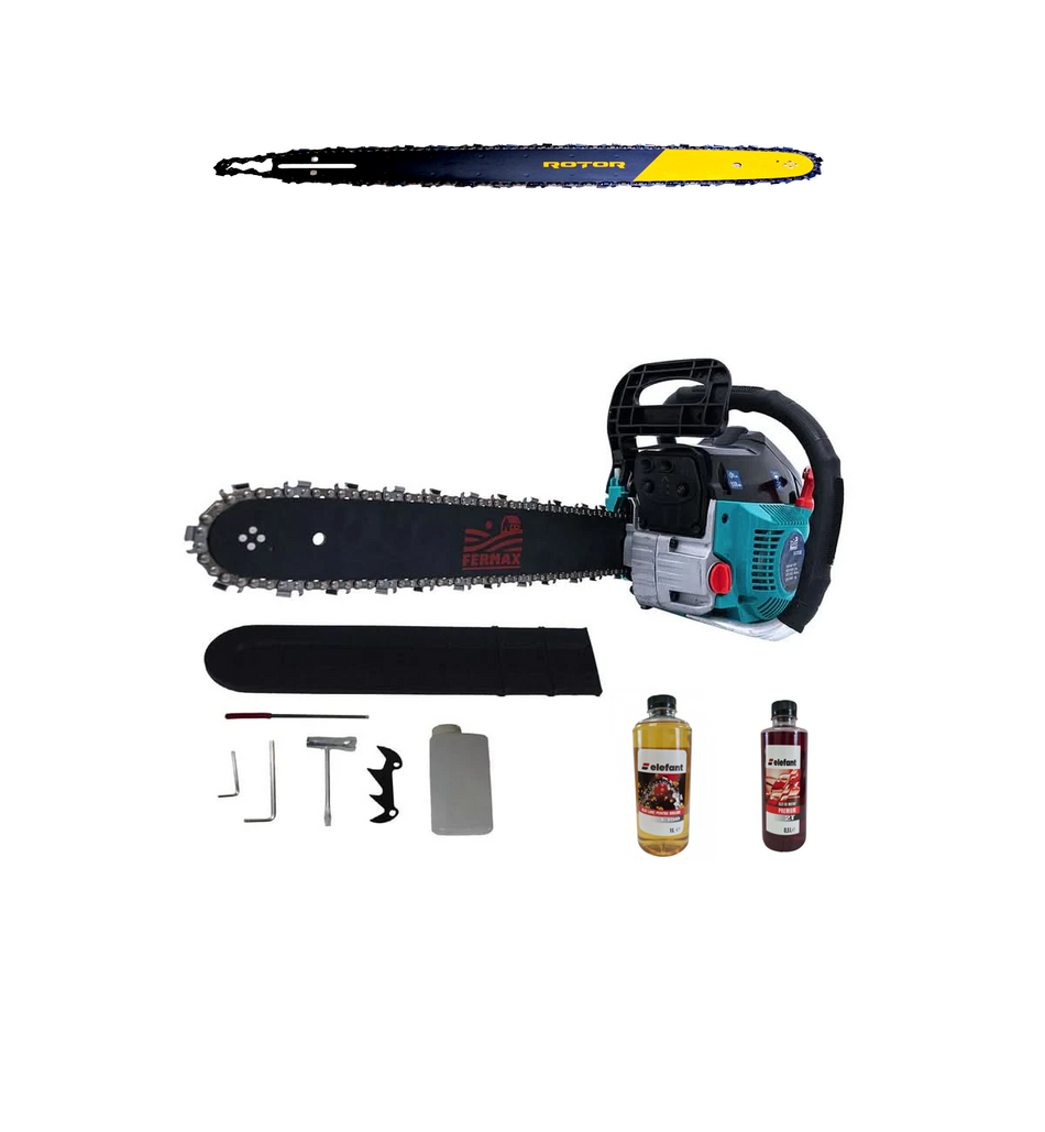 PACHET Drujba Fermax 5200, 4CP, 52CC, 10000RPM, + 2 lanturi + 2 lame + ulei ungere lant 1L + ulei amestec 0.5L