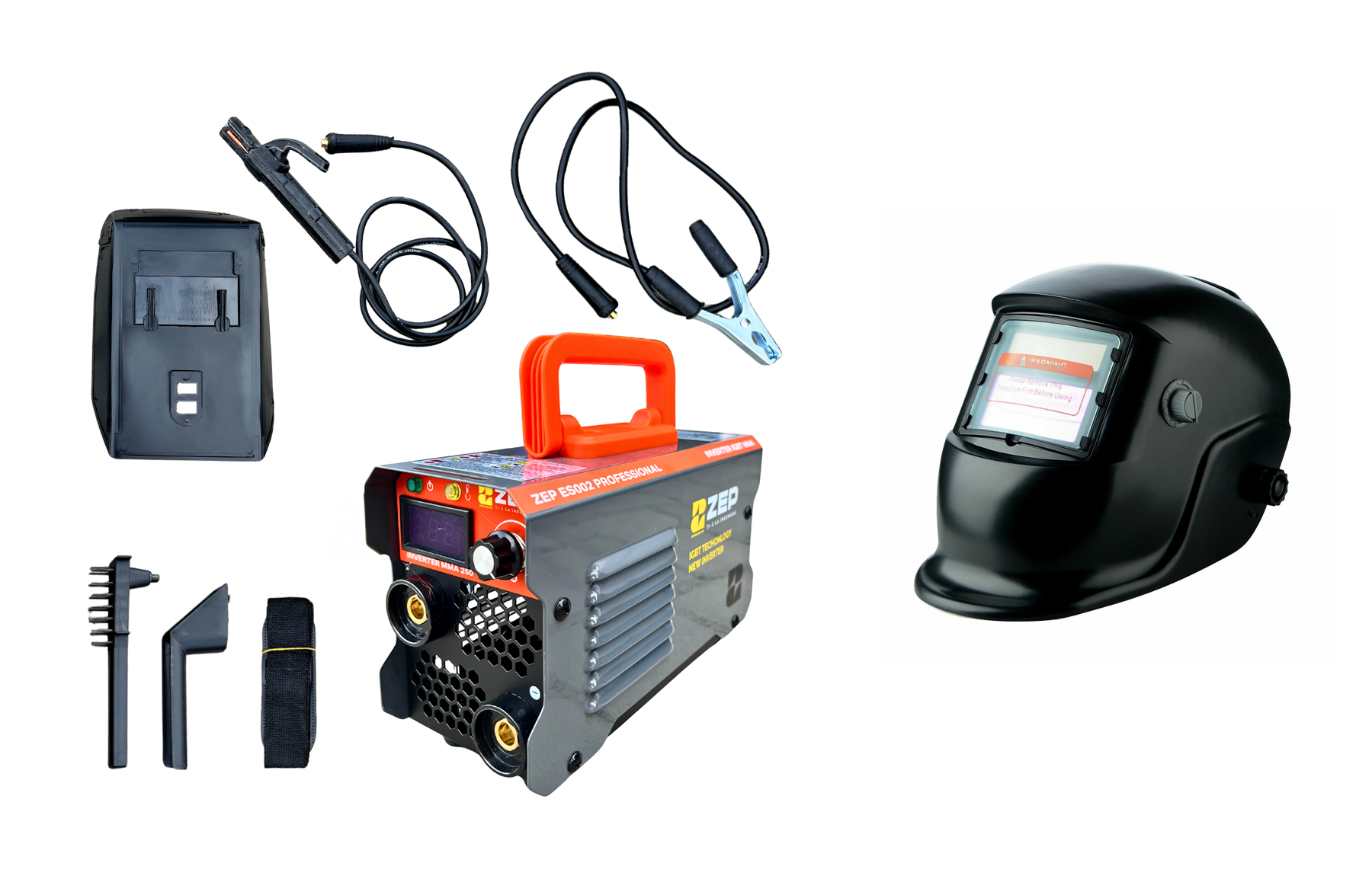 PACHET Aparat sudura ZEP ES002, 250A, Invertor MMA, electrod 1.6–5 mm, 12 KVA, conector 16-25 + Masca sudura automata