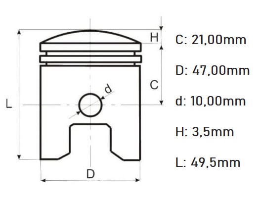 Piston kit motor bicicleta 80cc (47 mm bolt 10 mm) - vedere 5