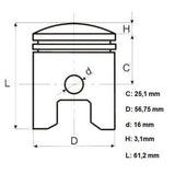Piston pentru scuter 2T 125CC Cagiva Mito 56.75 mm 2T, 125CC, 56, 75 mm Taiwan - vedere 2