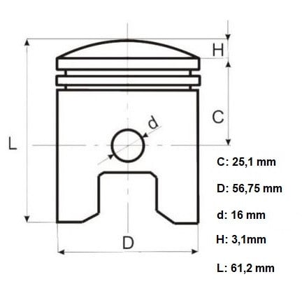 Piston pentru scuter 2T 125CC Cagiva Mito 56.75 mm 2T, 125CC, 56, 75 mm Taiwan - vedere 2