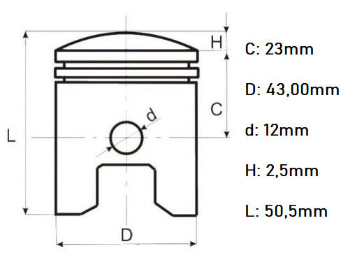 Piston scuter 2T 60cc Yamaha DT 43mm