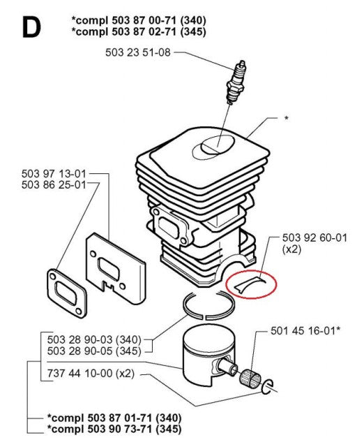 Placuta cilindru drujba Husqvarna 340, 345 originala