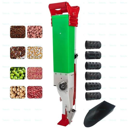 Plantator seminte manual cu distantier si 6 tamburi, ajustabil pentru porumb, fasole, mazare