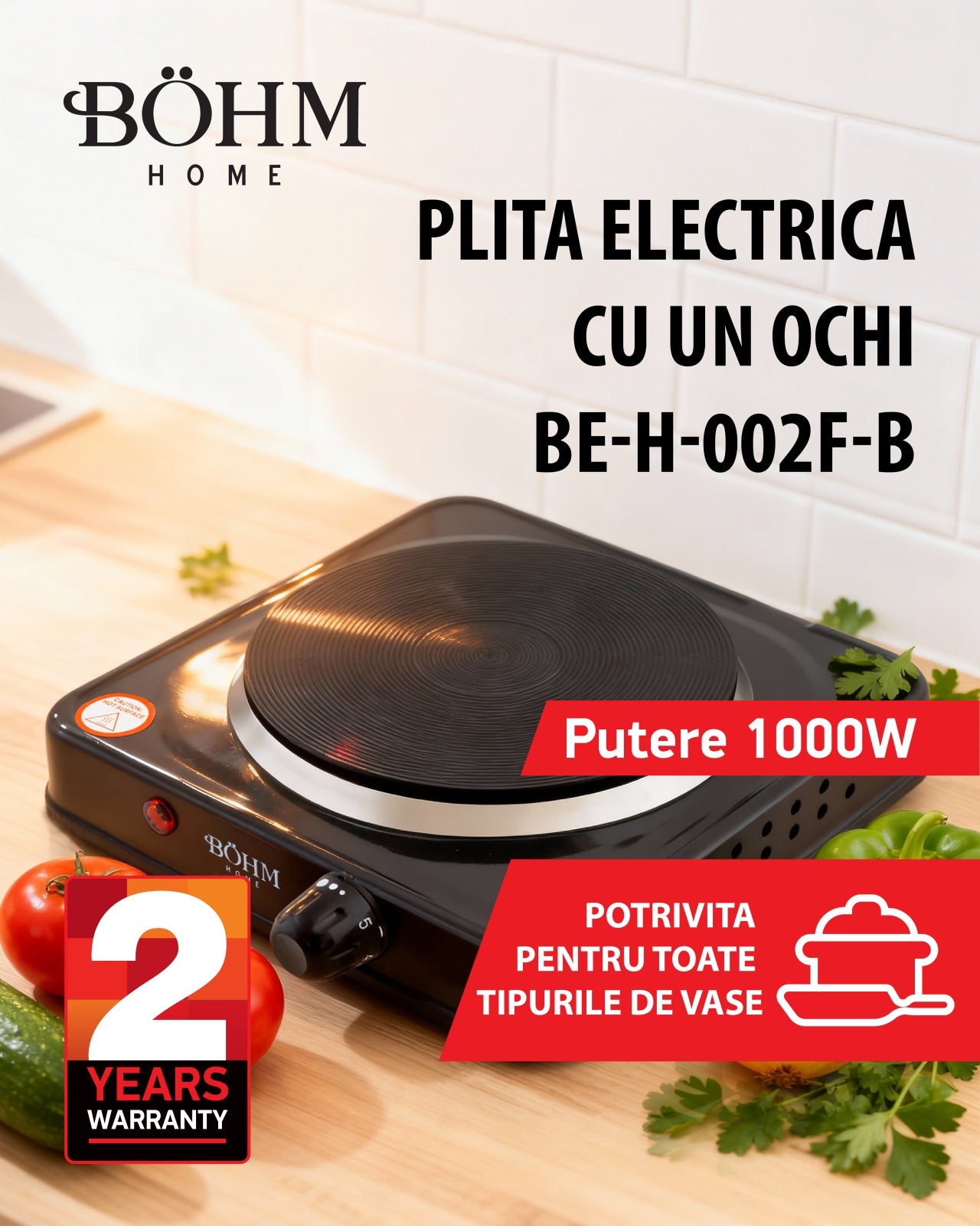 Plita Electrica 1 Ochi Bohm BE-H-002F-B, negru - imagine produs