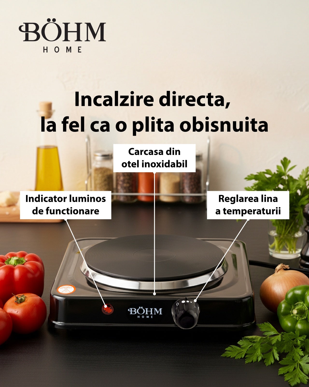 Plita Electrica 1 Ochi Bohm BE-H-002F-B, negru - detaliu 7