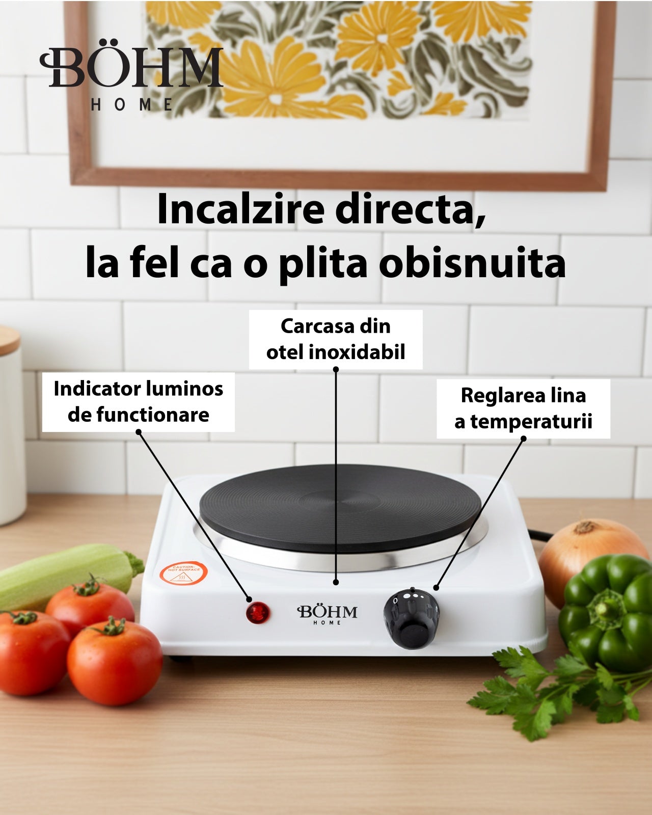 Plita Electrica 1 Ochi Bohm BE-H-002F-W, 1000W, alb - detaliu 6