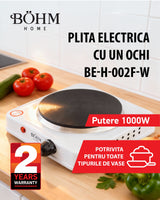 Plita Electrica 1 Ochi Bohm BE-H-002F-W, 1000W, alb - imagine produs