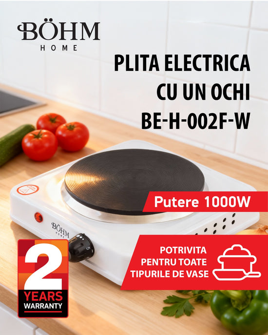 Plita Electrica 1 Ochi Bohm BE-H-002F-W, 1000W, alb - imagine produs