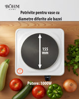 Plita Electrica 1 Ochi Bohm BE-H-002F-W, 1000W, alb - detaliu 7
