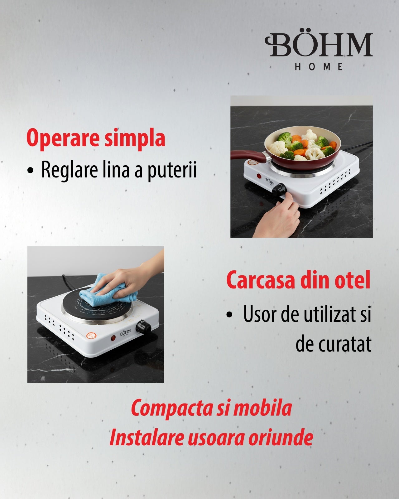 Plita Electrica 1 Ochi Bohm BE-H-002F-W, 1000W, alb - detaliu 9