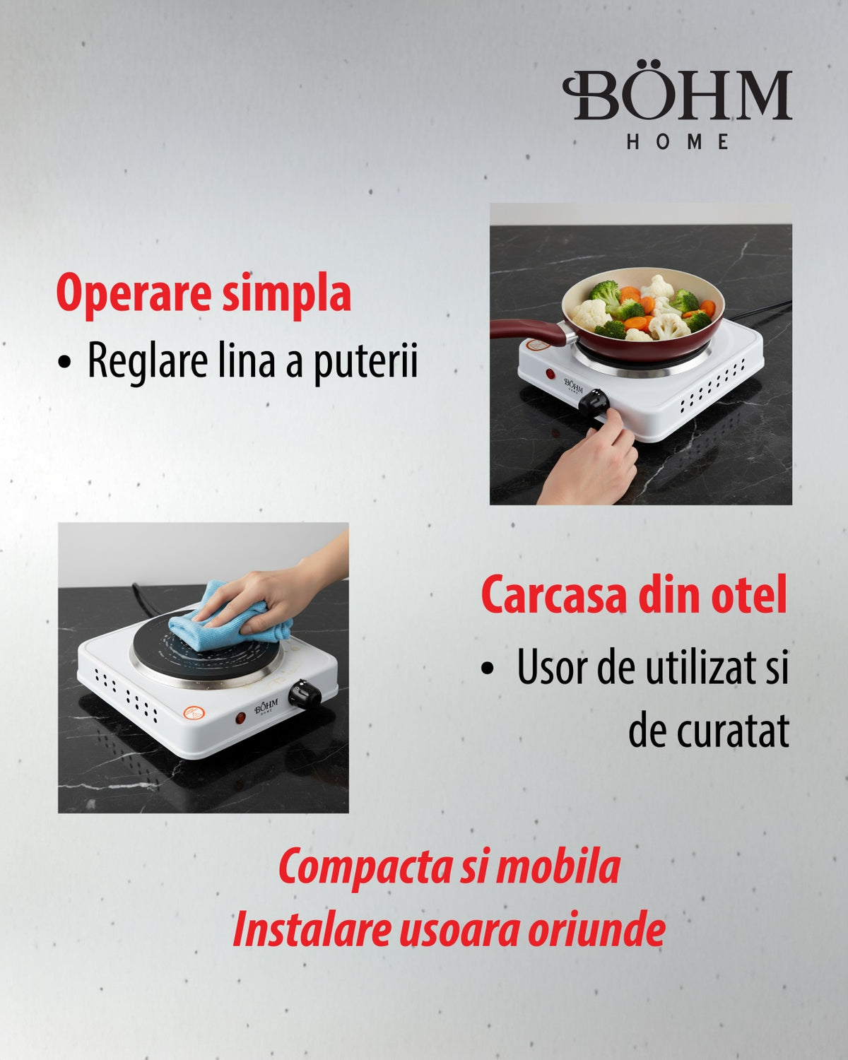 Plita Electrica 1 Ochi Bohm BE-H-002F-W, 1000W, alb - detaliu 9