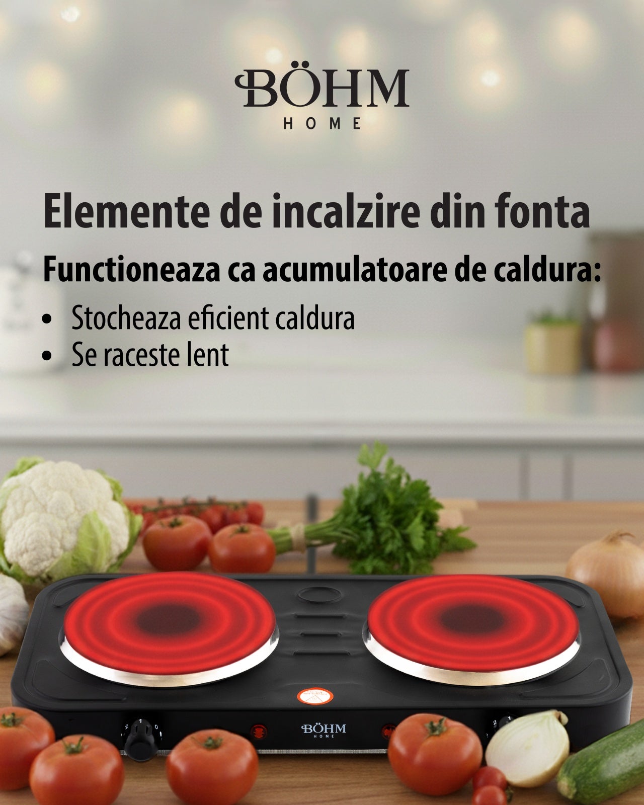 Plita Electrica Dubla Bohm BE-H-004L-B, 2 ochiuri, negru - detaliu 7