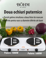 Plita Electrica Dubla Bohm BE-H-004L-W, 2 ochiuri, alb - detaliu 7
