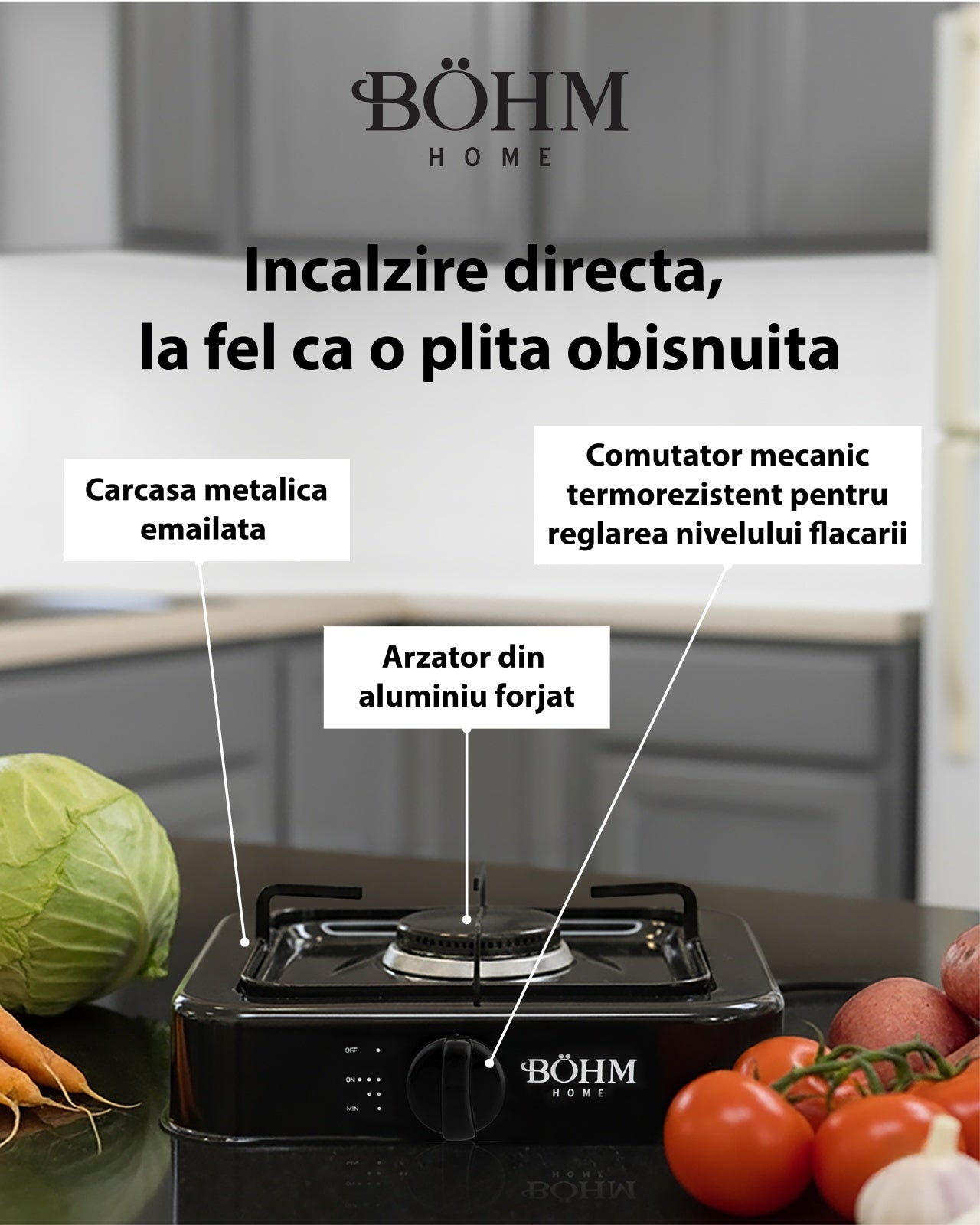 Plita Gaz 1 Arzator Bohm BG-2811-B, negru, pentru camping si uz casnic - detaliu 7