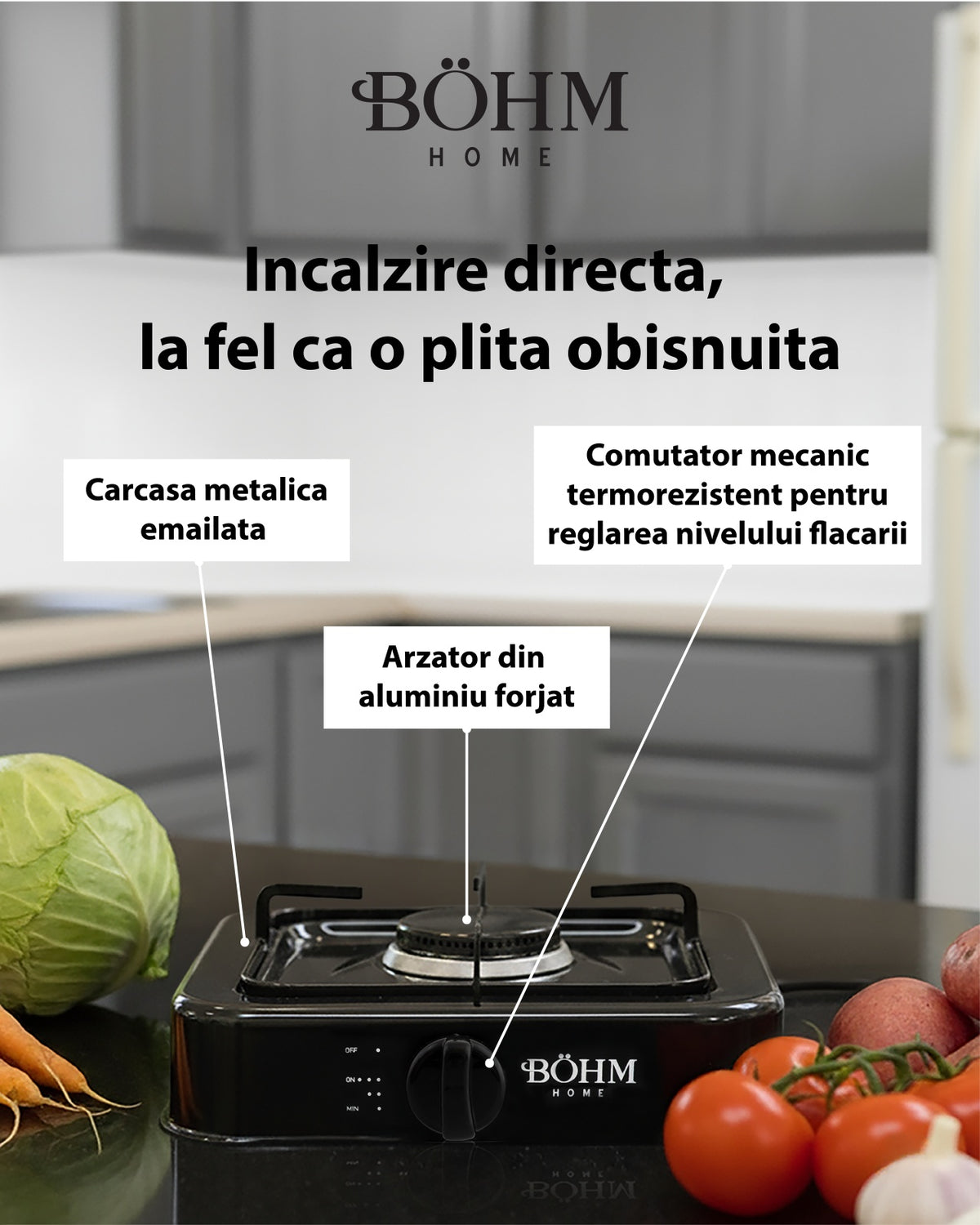 Plita Gaz 1 Arzator Bohm BG-2811-B, negru, pentru camping si uz casnic - detaliu 7