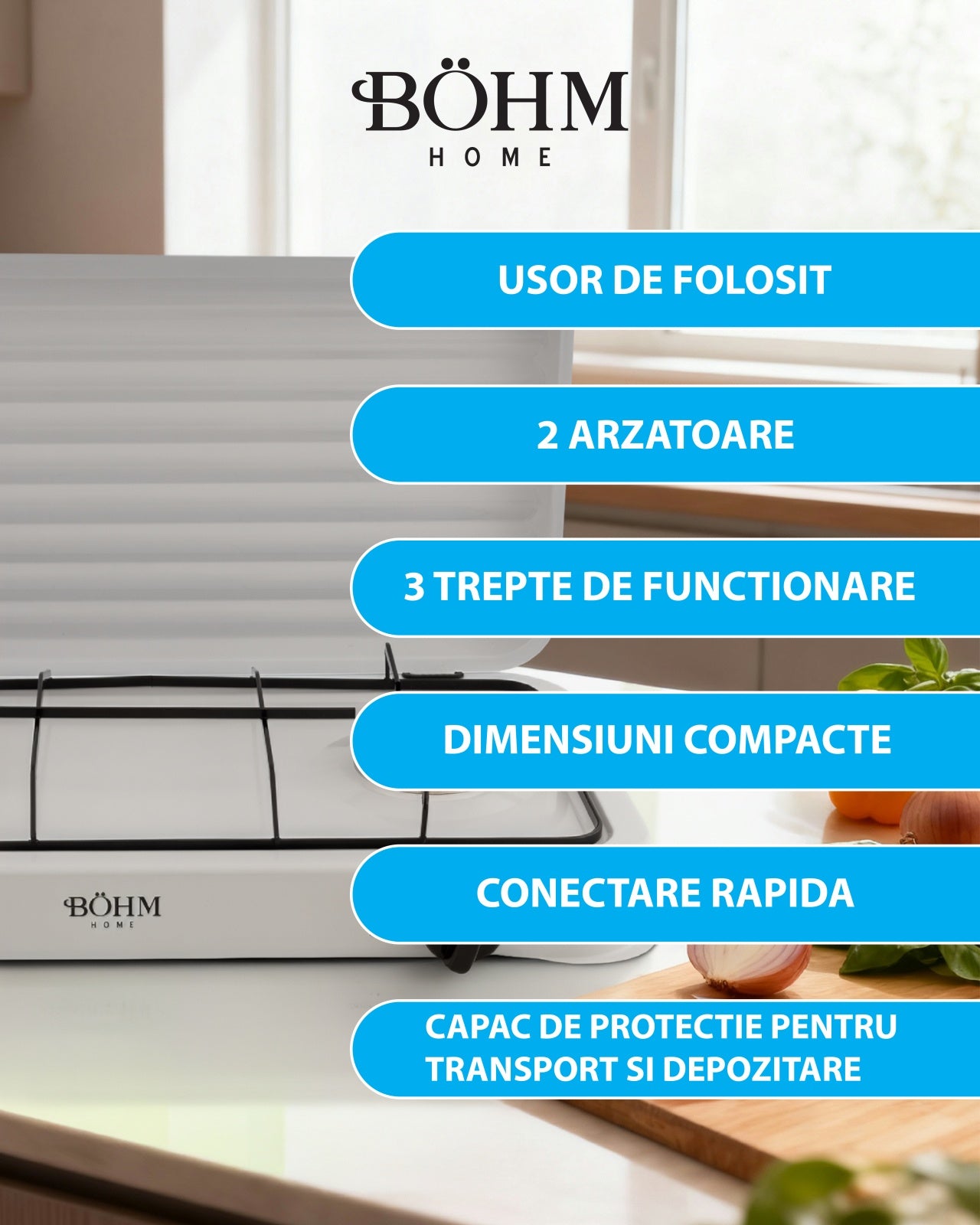 Plita Gaz 2 Arzatoare Bohm BG-M-002-W, 4.4kW, aprindere electrica, alb - detaliu 7