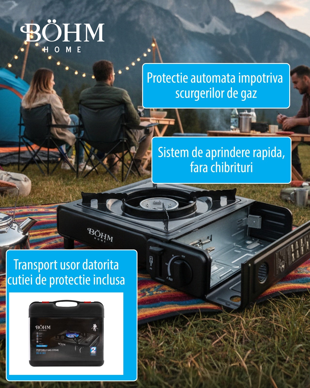 Plita Gaz Camping Bohm BG-K-001, 1 arzator, GPL, 2.3kW - detaliu 12