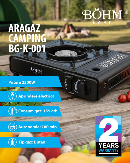 Plita Gaz Camping Bohm BG-K-001+L, GPL, 2.3kW, racord metalic inclus - imagine produs