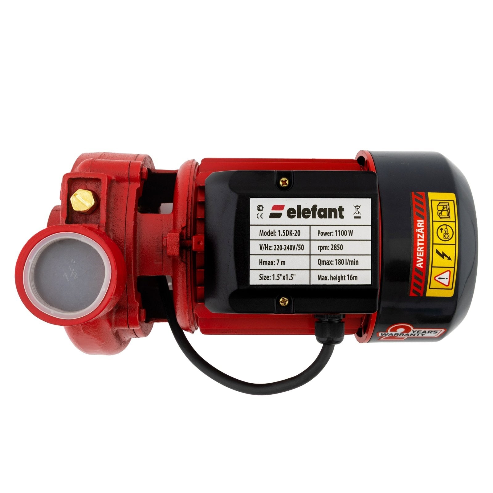 Pompa de suprafata Aquatic Elefant, 1100W, 180 L/min, 16m inaltime refulare, 7m adancime aspiratie