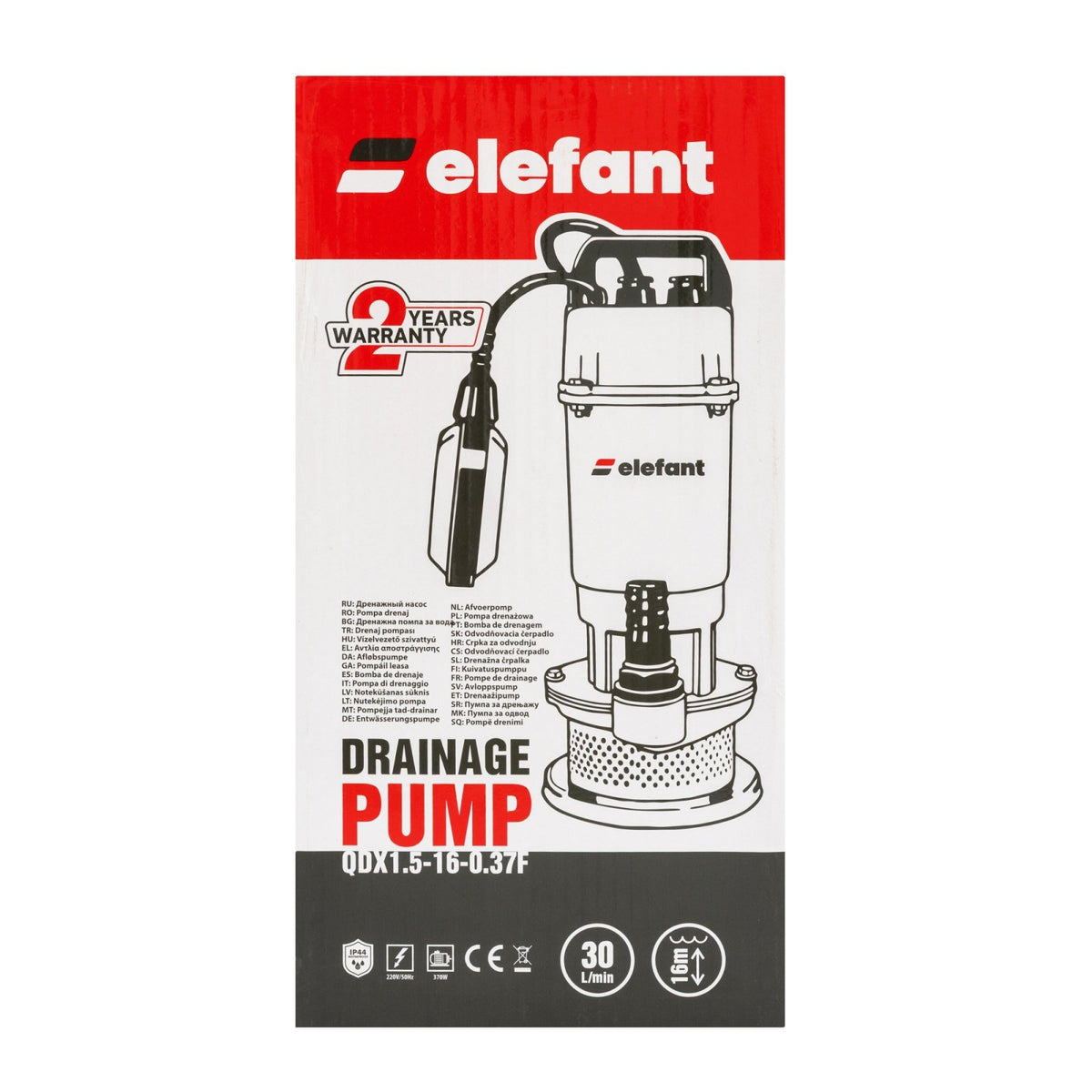 Pompa drenaj Elefant 370W cu flotor, debit 100L/min, 12m refulare, 7m adancime, 2860rpm, fonta