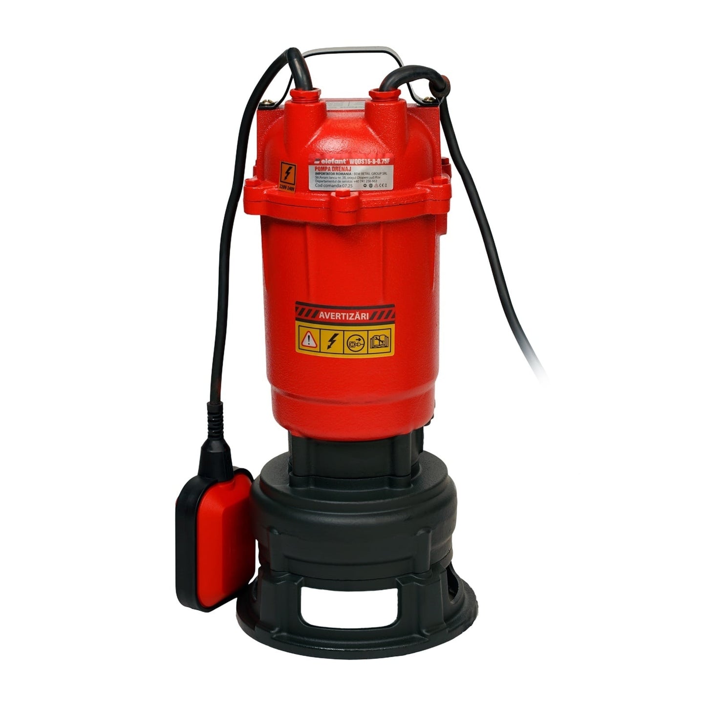Pompa submersibila apa murdara cu tocator Elefant, 750w, 220v, 2850rpm, 300l/min, inaltime de refulare 11m, adancime maxima