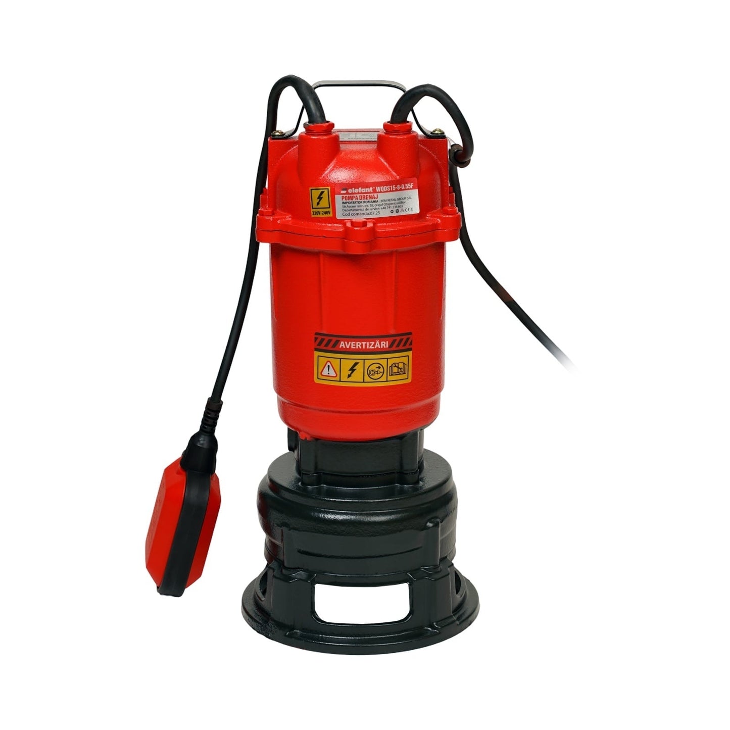Pompa submersibila apa murdara Elefant, 550w, 220v, 2850rpm, 233 l/min, inaltime refulare 8m, adancime maxima de imersiune