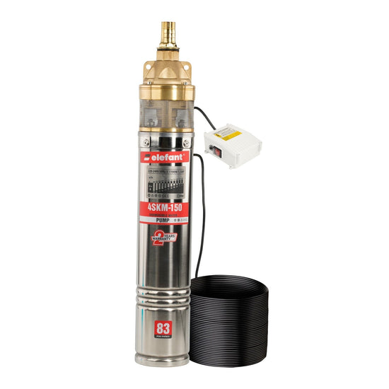 Pompa submersibila Elefant 4SKM150 1100W, 70m adancime, 95m refulare, debit 50L/min, 1”, 2850rpm, cablu 20m, rotor alama, turbina bronz
