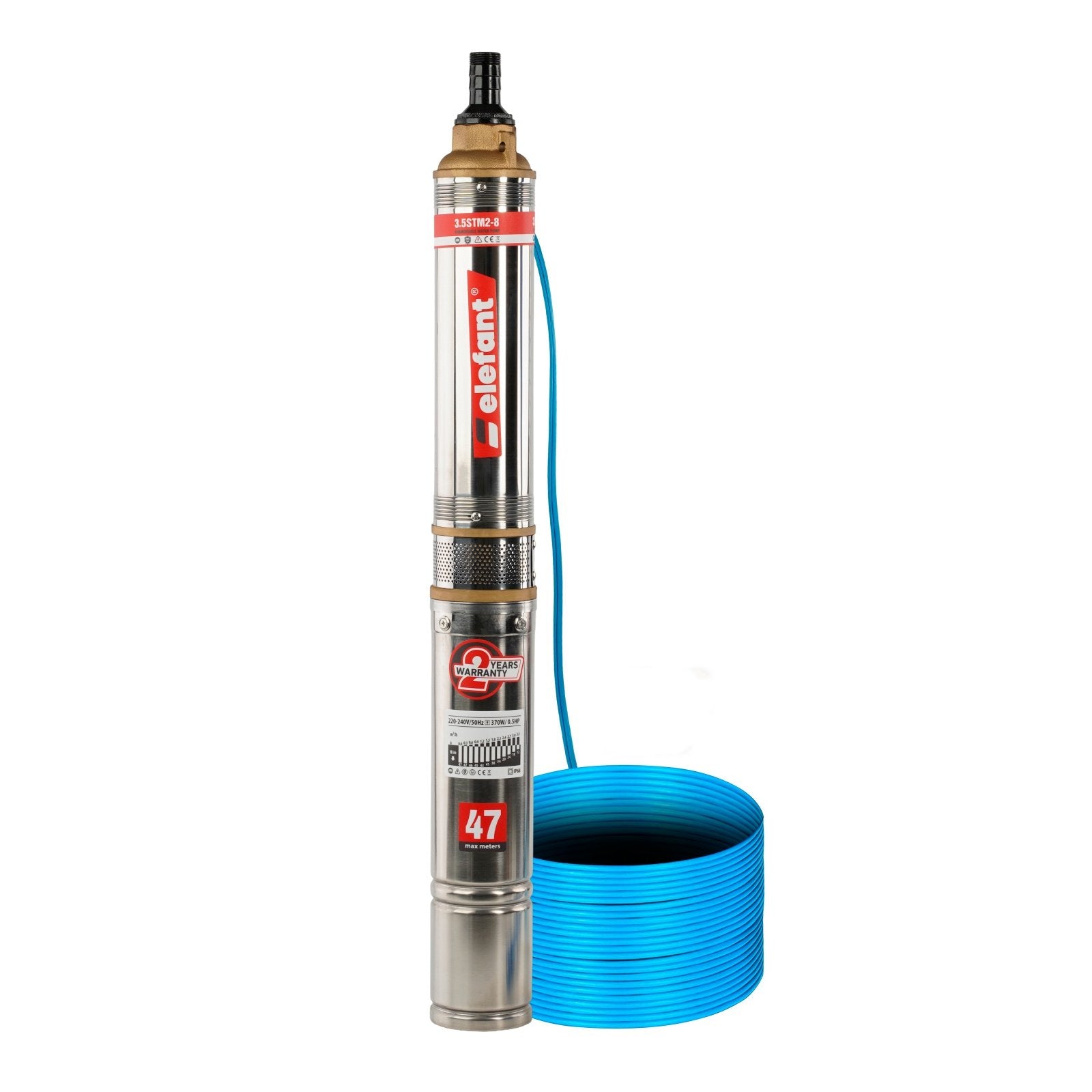 Pompa submersibila Elefant 3.5STM2-8, 370W, Inox, 2.6 m³/h, cablu 8m, apa curata