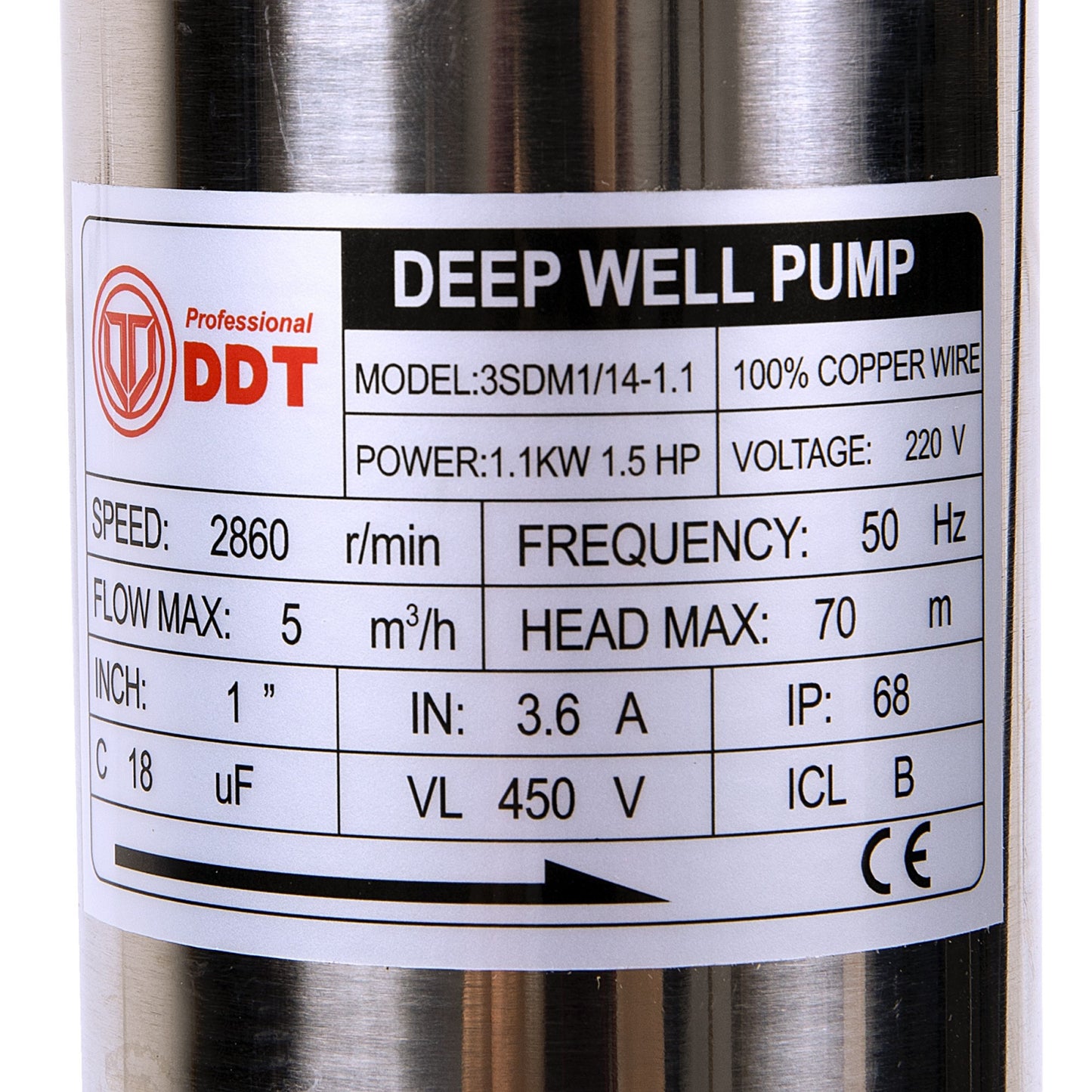 Pompa Submersibila Inox DDT Professional 3SDM3/14, 1100W, Debit 5 mc/h