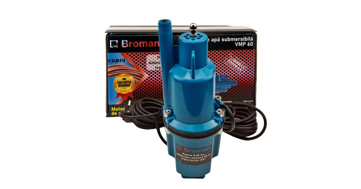 Pompa submersibila pe vibratii Broman, 350W, 80m inaltime, 1500 L/h, 3/4"