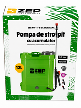 Pompa de Stropit cu Acumulator ZEP, 12L, 8Ah, 5.5 Bar, Lance Inox Telescopica 80cm