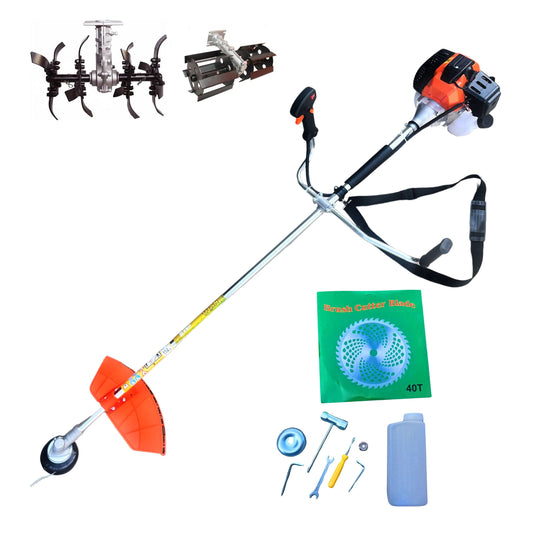 Pachet Motocoasa pe benzina ZEP TITAN 5.9CP, 52cc, 2T, 9000RPM, cu tambur, disc, cultivator si prasitoare