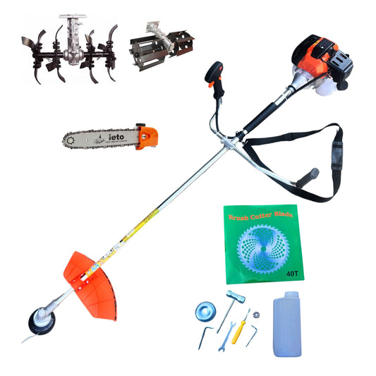 Pachet Motocoasa pe benzina ZEP TITAN 5,9CP, 52cc, 2T, 9000RPM, cu tambur, disc, cultivator, prasitoare si adaptor tip drujba