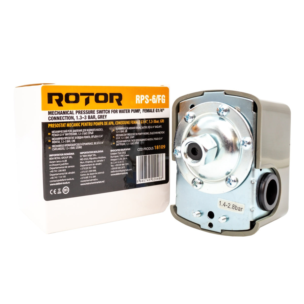 Presostat Mecanic ROTOR RPS-6/FG, 1.3-3 bari, G1/4, pentru pompa apa
