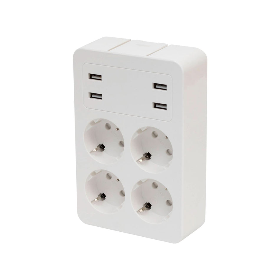 Distribuitor priza cu 4 USB si tava depozitare, stecher rotativ 90°, 3680W, NV 4 USB