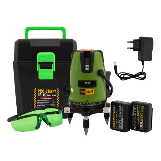 Nivela laser PROCRAFT LE-3D, 15 m, 3 linii, nivelare automata, clasa 2