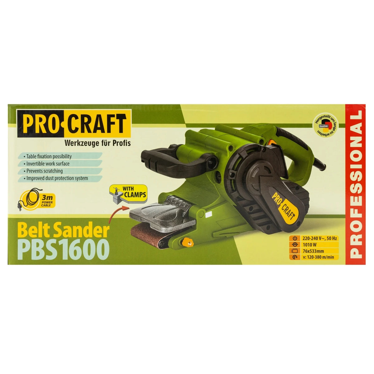 Masina de slefuit Procraft PBS1010, 1010W, banda 76x533 mm, 120–380 RPM, colector praf