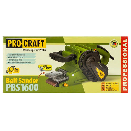 Masina de slefuit Procraft PBS1010, 1010W, banda 76x533 mm, 120–380 RPM, colector praf